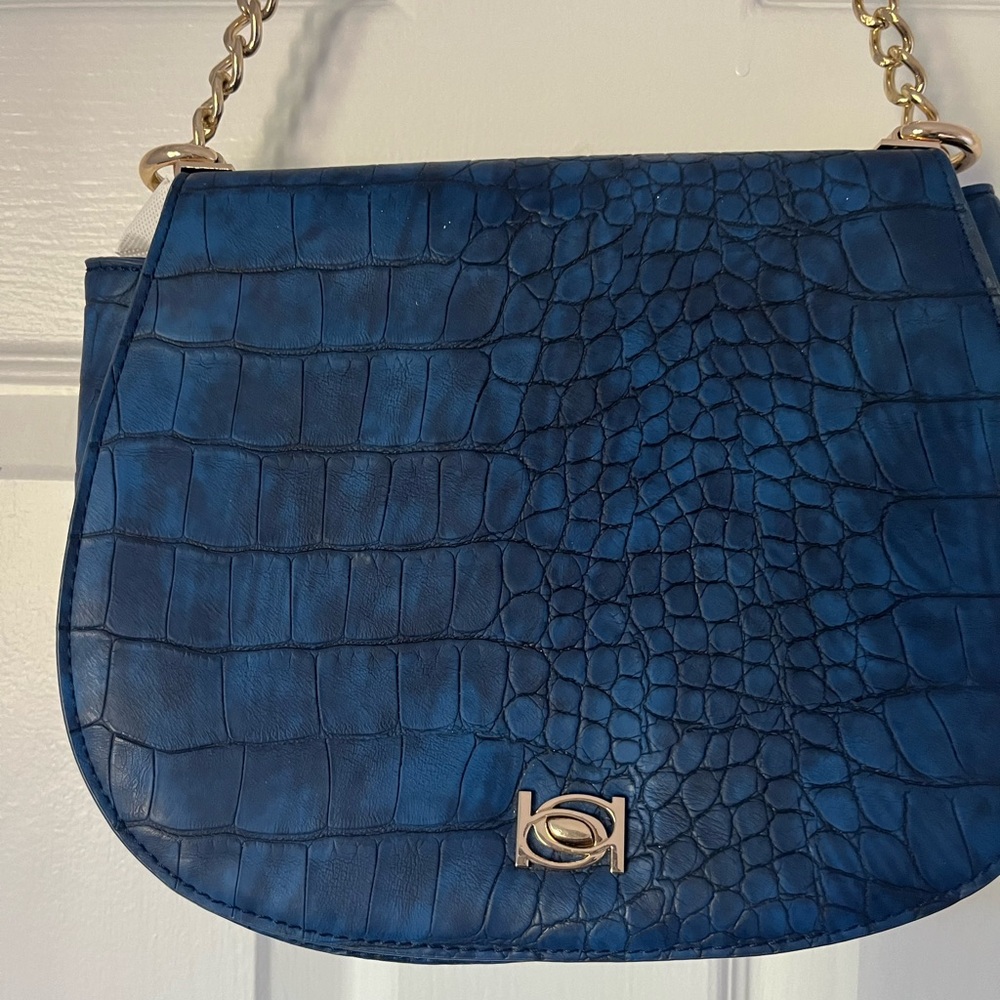Bebe Michelle Saddle Bag Indigo Crossbody Shoulder Bag Crocodile Pattern